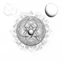 small schema of atom neon with electrons Nucleus  and orbitals tattoo design idea