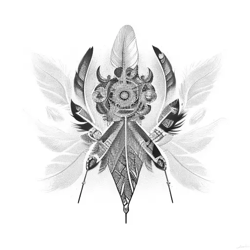 the number 444 between two feathers tattoo design idea