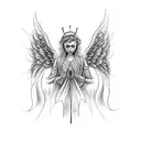 the number 444 between two angel feathers tattoo design idea