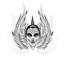 the number 444 between two angel feathers tattoo design idea