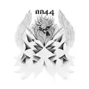 the number 444 between two feathers tattoo design idea