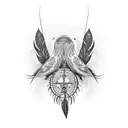 the number 444 between two feathers tattoo design idea
