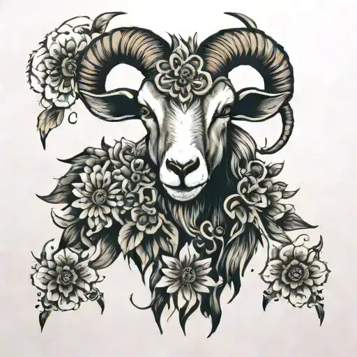 goat mandala flowers  tattoo design idea