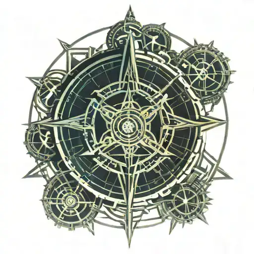 viking compass with runes engraved tattoo design idea