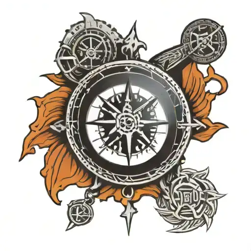 viking compass with runes engraved tattoo design idea