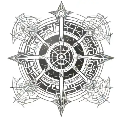 viking compass with runes engraved tattoo design idea