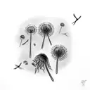 Faith in cursive with dandelions turning into birds tattoo design idea