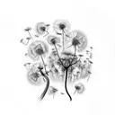 Faith in cursive with dandelions turning into birds tattoo design idea