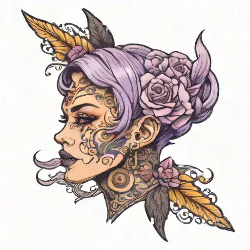 short purple hair tattoo design idea