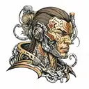 cyborg with brown hair tattoo design idea