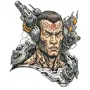 cyborg with brown hair tattoo design idea