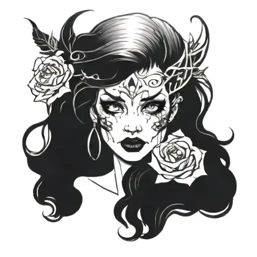 siren evil beautiful face tattoo design idea