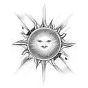 Black and white negative space sun   tattoo design idea