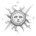 Black and white negative space sun   tattoo design idea