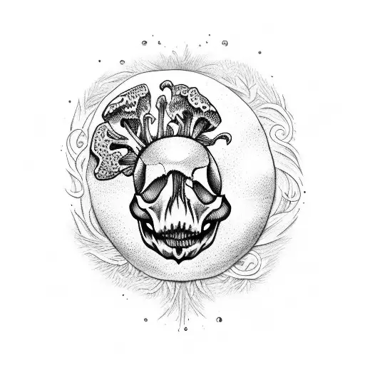 morel mushroom with skull tattoo design idea