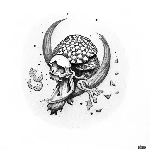 morel mushroom with hidden skull tattoo design idea