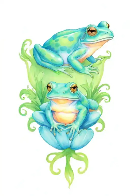 A traditional tattoo design of a mother frog surrounded by her froglet children, representing your role as a mother tattoo design idea