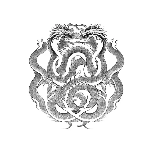 A House of the Dragon emblem with intertwining snakes tattoo design idea