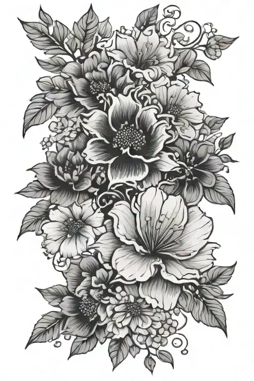 Korean flowers around 앤더슨 tattoo design idea