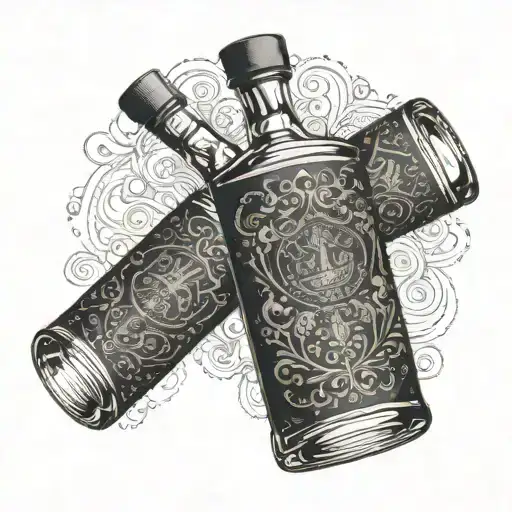 A stylized bottle of whiskey with intricate patterns and textures inspired by the art of bartending tattoo design idea