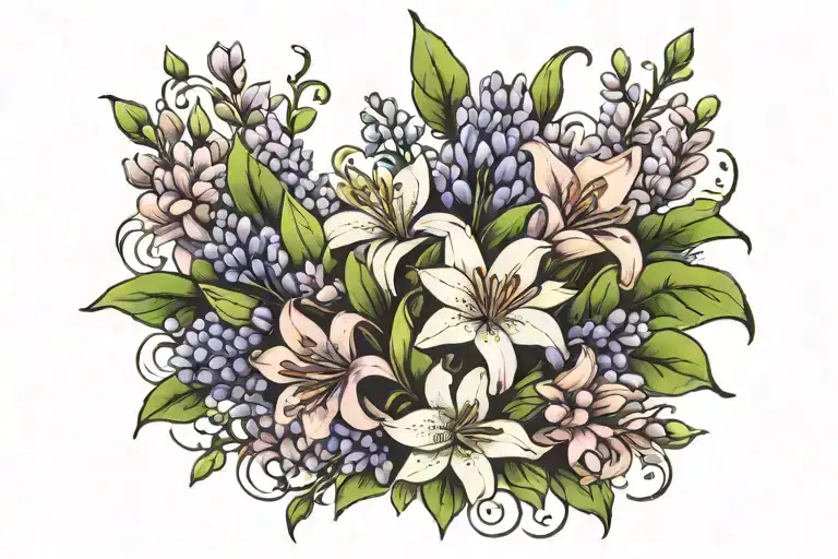 lily of the valleys, lilacs, love mom  tattoo design idea