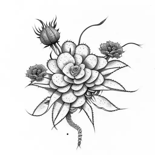 moss rose with long stem for spine tattoo design idea