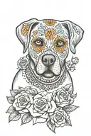 American Labrador sugar skull surrounded by flowers tattoo design idea