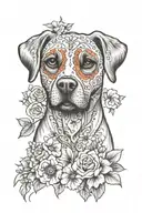 American Labrador sugar skull surrounded by flowers tattoo design idea