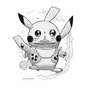 pikachu y doraemon fusion tattoo design idea