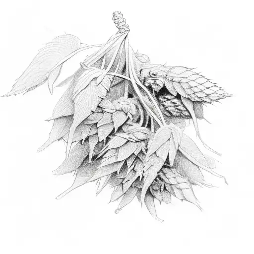 hops vines with barley and beer tattoo design idea