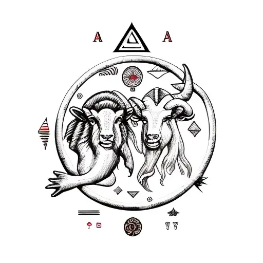 aries and aquarius astrology sign entangled in to each other with roots tattoo design idea
