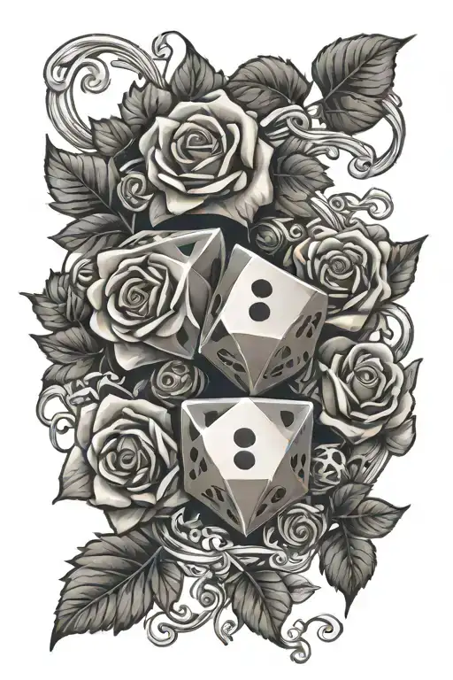 ivy leaves intertwined with roses pearls dimonds with a sexy dice tattoo design idea