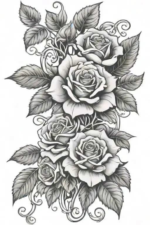 Elijah intertwined in roses an ivy vines tattoo design idea