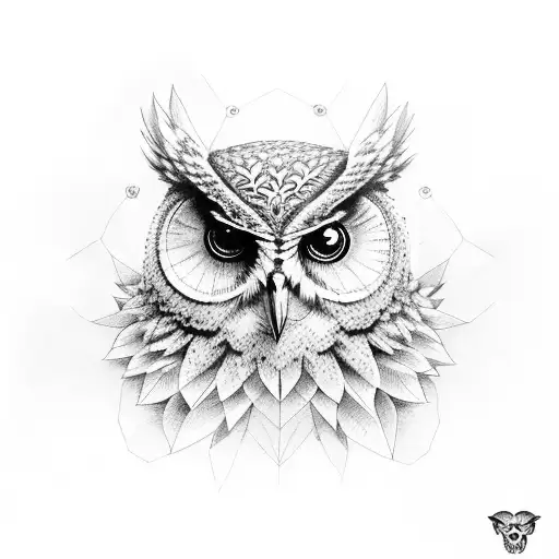 owl with a skull replaced as its face, full forearm sleeve tattoo design idea