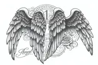 Angel wings in memory of my dead grandpa with  date 1951-2022  tattoo design idea