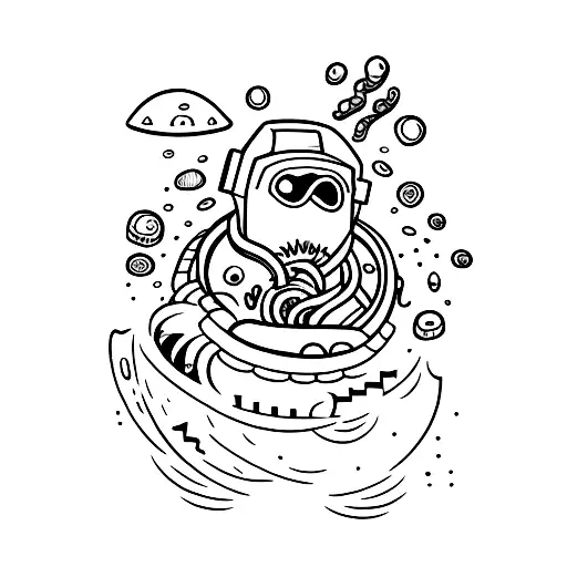 A mining excavator emerging from the depths of the ocean tattoo design idea