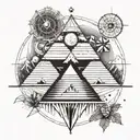 One idea for a tattoo design incorporating pyramids and a compass could be to have a large, detailed pyramid in the cent tattoo design idea
