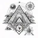 One idea for a tattoo design incorporating pyramids and a compass could be to have a large, detailed pyramid in the cent tattoo design idea