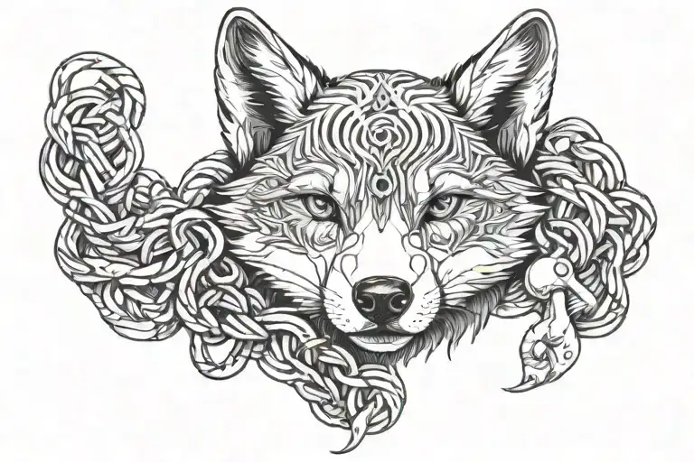 the baby girl that hold of wolf chain wrapped tightly tattoo design idea
