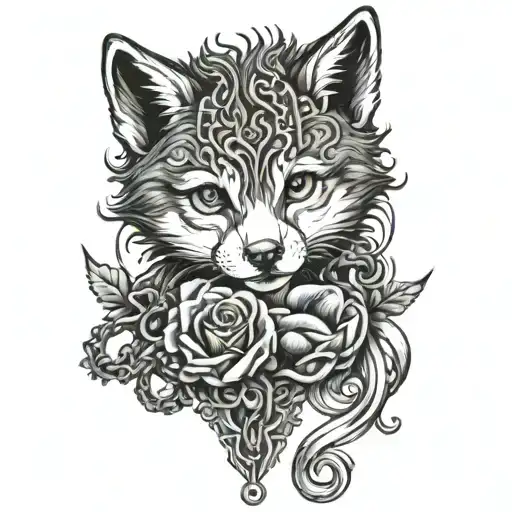 the baby girl that hold of wolf chain wrapped tightly tattoo design idea
