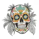 sugar skull and palm trees tattoo design idea