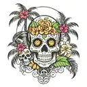 sugar skull and palm trees tattoo design idea