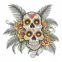sugar skull and palm trees tattoo design idea