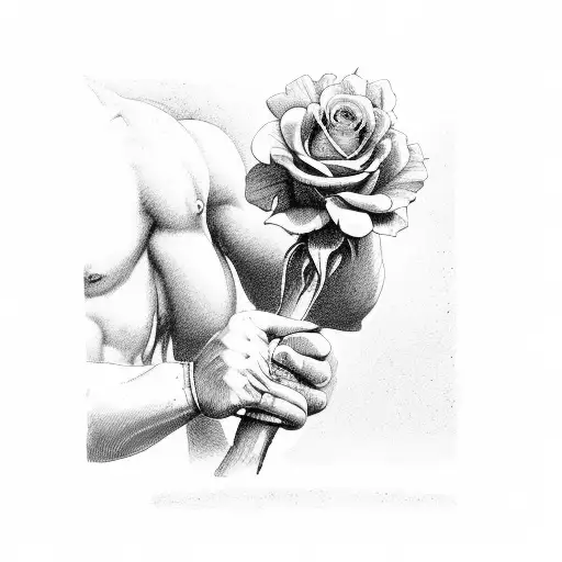 roman soldier holding a rose tattoo design idea