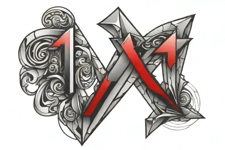 this number 11111, first numbers shape of diamond  with a red shadow (111) and the (11) a simple time roman font tattoo design idea