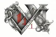 this number 11111, first numbers shape of diamond  with a red shadow (111) and the (11) a simple time roman font tattoo design idea