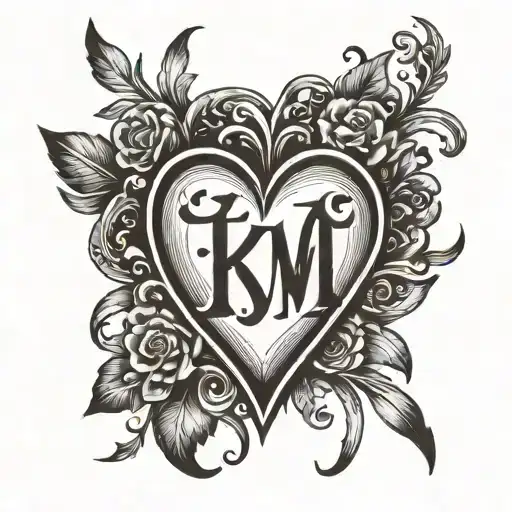 simple  heart with the initials KJM in the middle  tattoo design idea