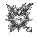 simple  heart with the initials KJM in the middle  tattoo design idea