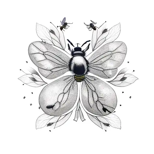 four leaf clover with bee tattoo design idea