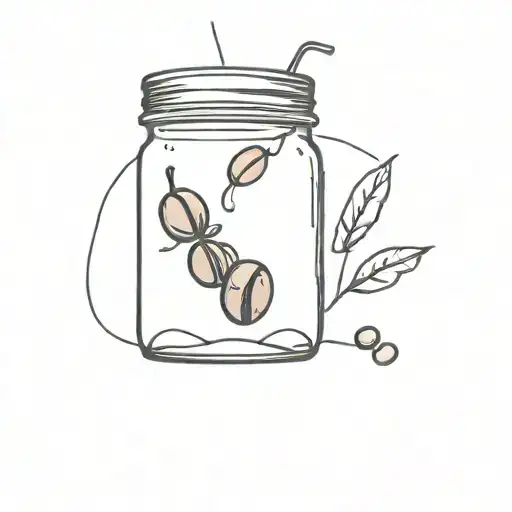 single coffee bean an ice cube and iced coffee in a mason jar  tattoo design idea
